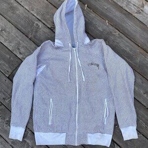 Vintage Stussy Plaid Hoodie Sweatshirt Medium Monogram White